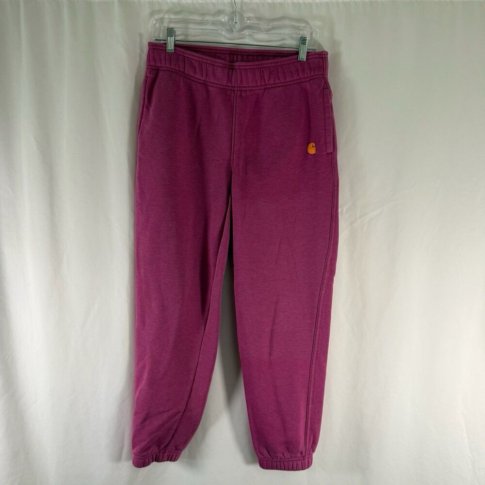 Carhartt Joggers Women Small 4-6 Pink Fleece Lined Pull On Drawstring Zip Pocket